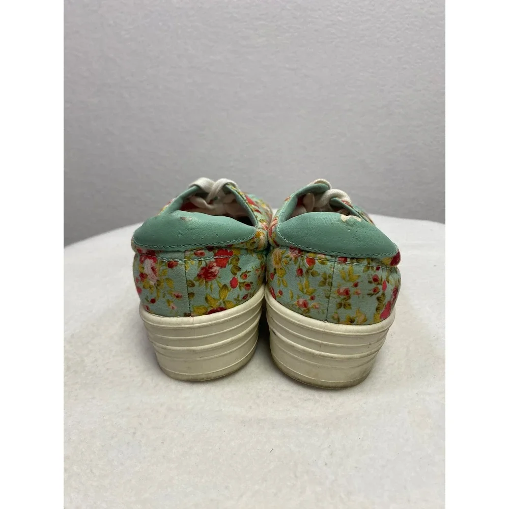 Shoedazzle Floral‎ Platform Sneakers Womens Size 7 Mint Green Rose Print Lace Up